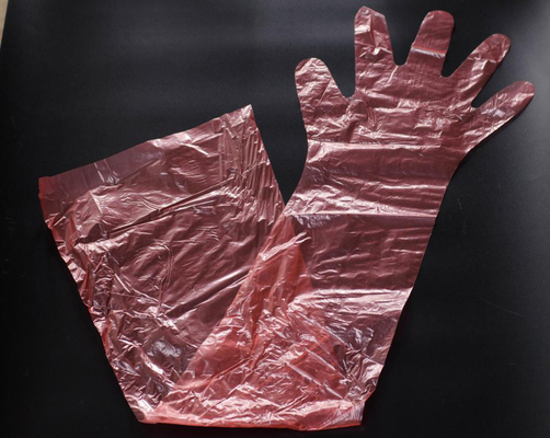 Luvas plásticas descartáveis personalizadas, material longo do LDPE das luvas veterinárias
