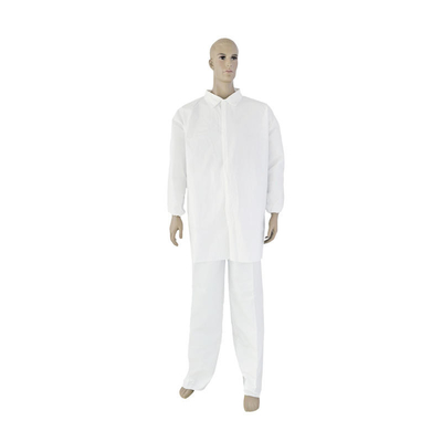 Vestido descartável não tecido branco do laboratório com o colar elástico dos punhos do zíper